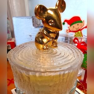 Avon Tree Mouse Sachet Jar, Glass & Acrylic Stump with Golden Mouse Topper